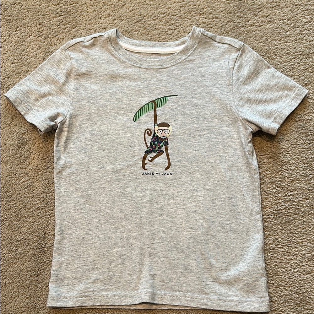 Janie and Jack Gray Monkey Graphic Kids T-Shirt